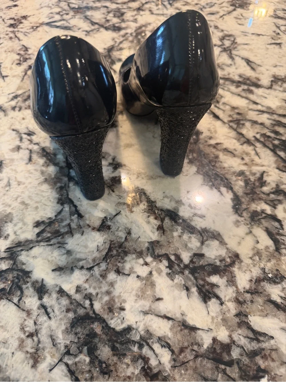 Tory Burch Black Patent Leather Round-Toe Heels